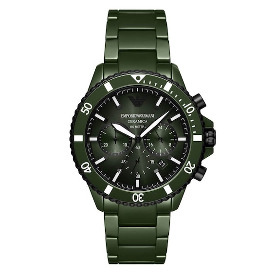 Emporio Armani Men’s Chronograph Green Dial & Green Ceramic Bracelet Watch