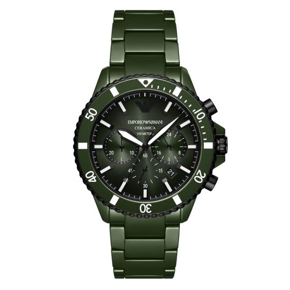Emporio Armani Mens Chronograph Green Dial and Green Ceramic