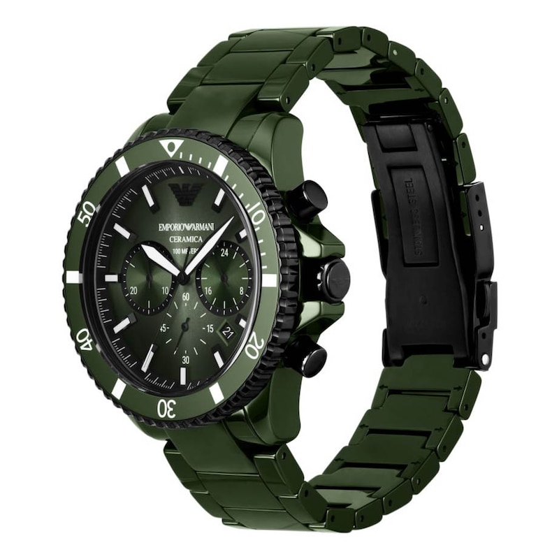 Emporio Armani Men's Chronograph Green Dial & Green Ceramic Bracelet Watch