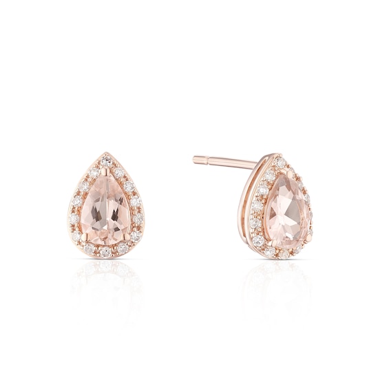 9ct Rose Gold Morganite 0.10ct Diamond Pear Cut Stud Earring