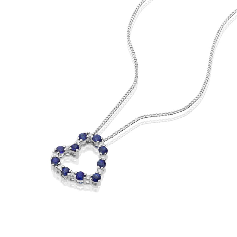 9ct White Gold Sapphire 0.05ct Diamond Heart Pendant