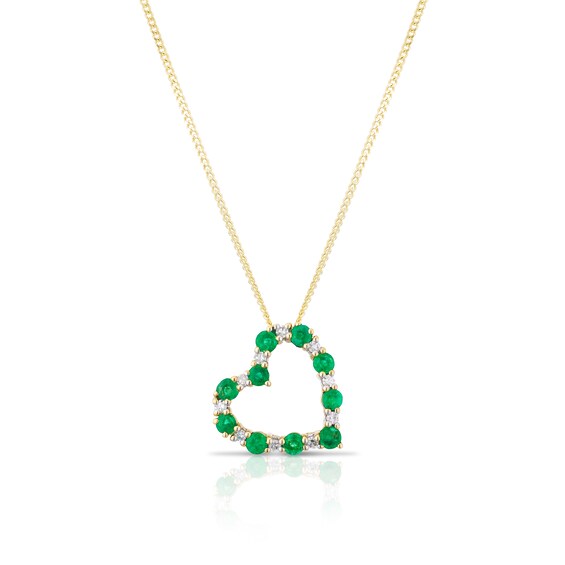 9ct Yellow Gold Emerald and Diamond Heart Pendant