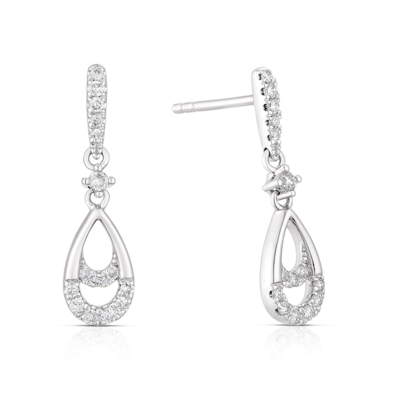 9ct White Gold 0.15ct Diamond Pear Shape Drop Earrings