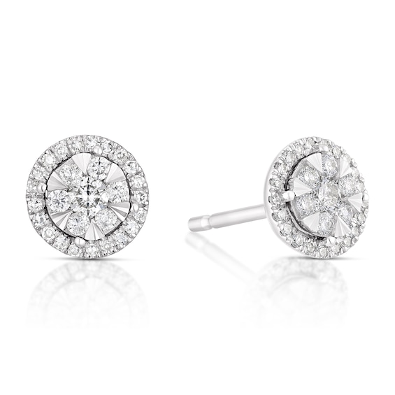 9ct White Gold 0.25ct Diamond Pave Set Halo Cluster Stud Earrings