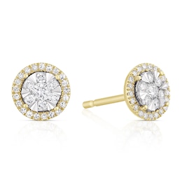 9ct Yellow & Rose Gold 0.25ct Diamond Pave Set Halo Cluster Stud Earrings