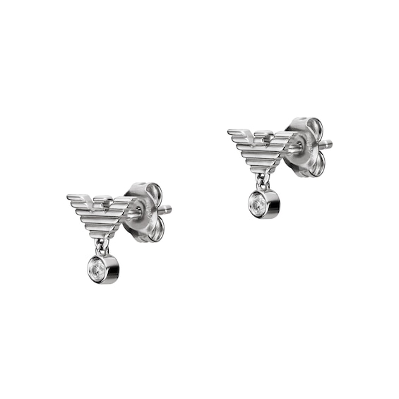 Emporio Armani Sterling Silver Crystal Eagle Logo Stud Earrings