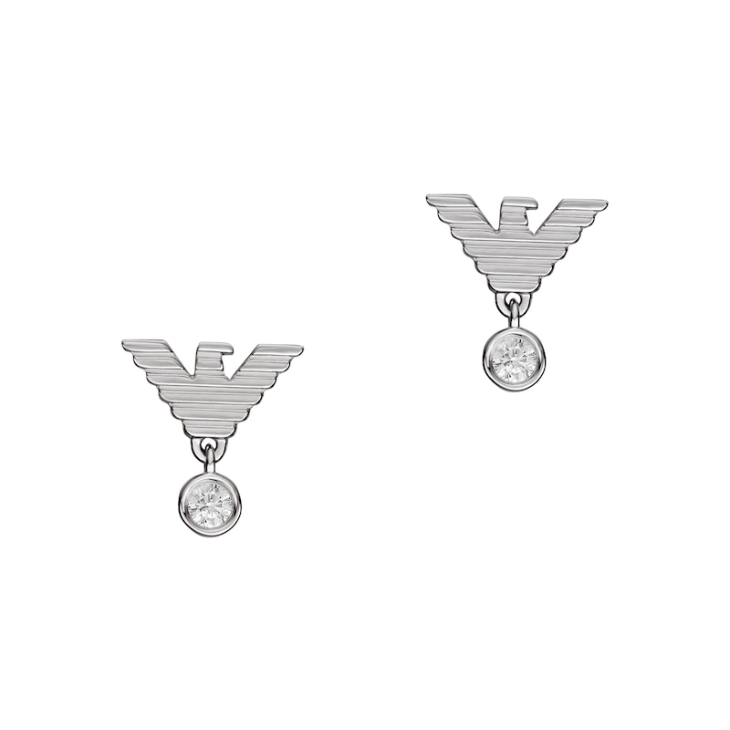 Emporio Armani Sterling Silver Crystal Eagle Logo Stud Earrings