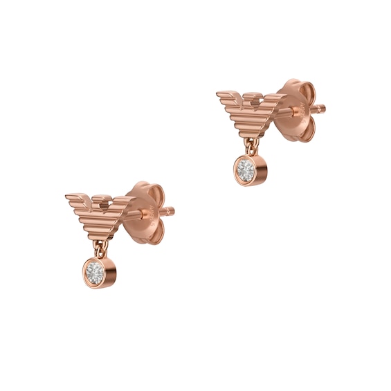 Emporio Armani Ladies’ CZ & Logo Rose-Tone Earrings