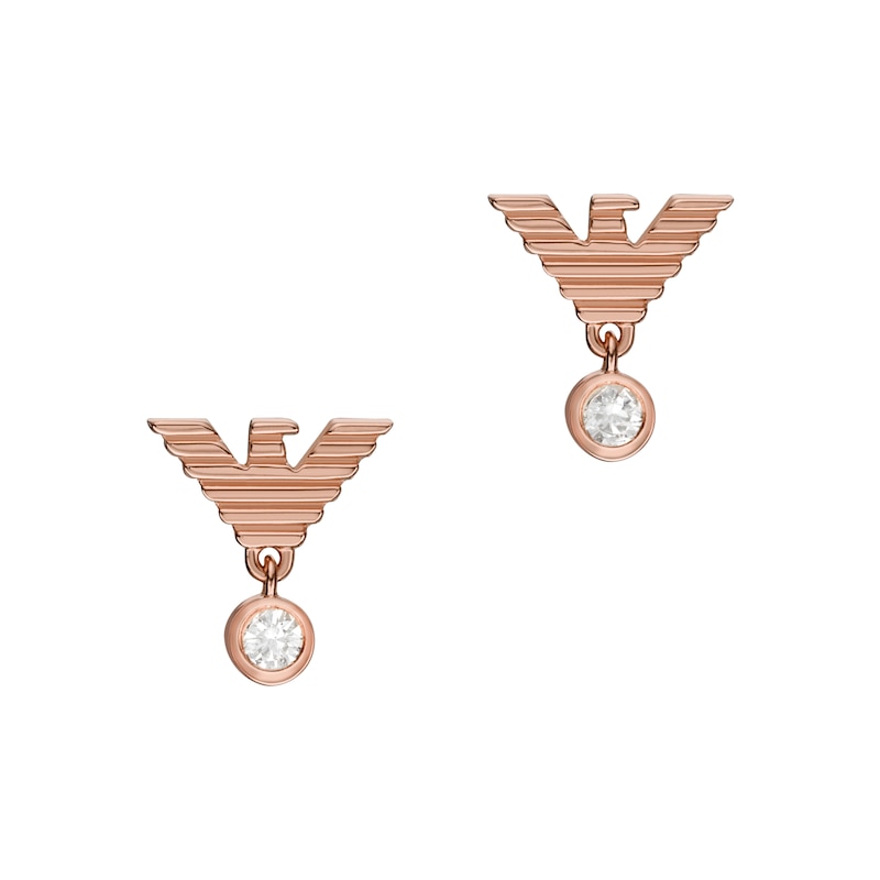Emporio Armani Ladies' CZ & Logo Rose-Tone Earrings