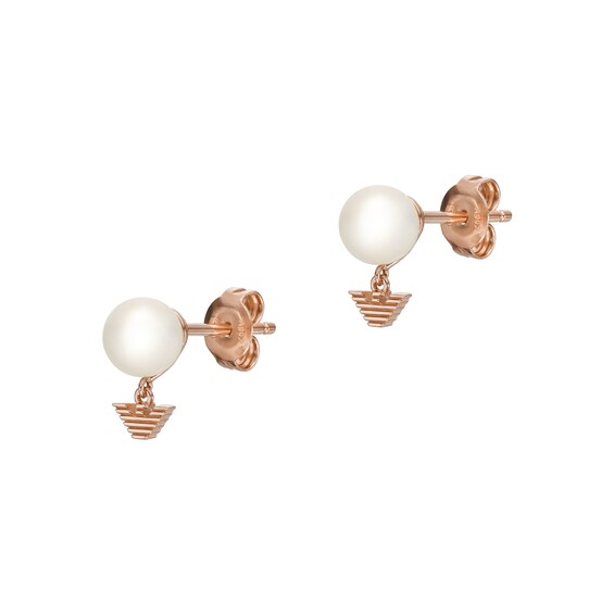 Emporio Armani Ladies Pearl and Rose-Tone Stud Earrings