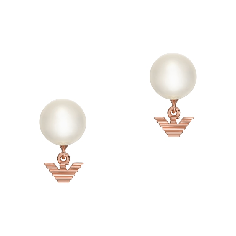 Emporio Armani Ladies' Pearl & Rose-Tone Stud  Earrings
