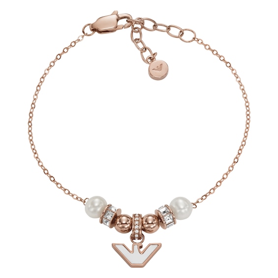 Emporio Armani Rose Gold Plated Silver Faux Pearl and Crystal Bracelet