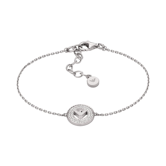 Emporio Armani Sterling Silver Crystal Circle Pendant Bracel