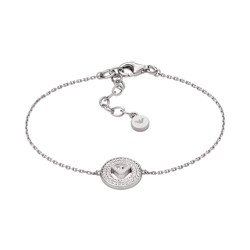 Emporio Armani Sterling Silver Crystal Circle Pendant Bracelet