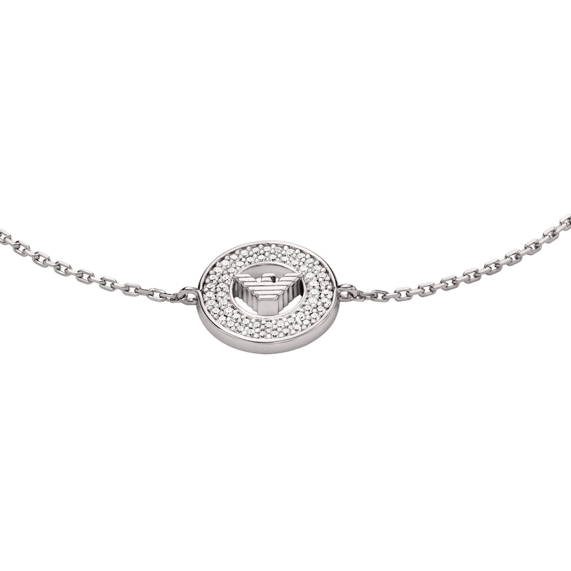 Emporio Armani Sterling Silver Crystal Circle Pendant Bracelet