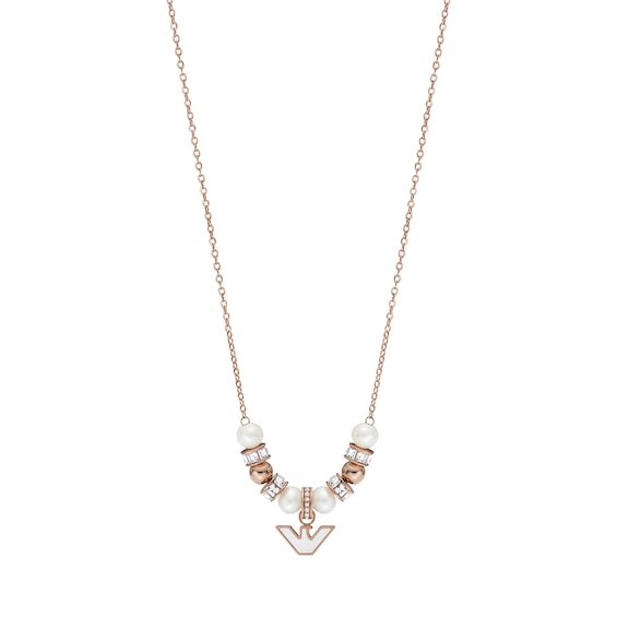 Emporio Armani Rose Gold Plated Silver Pearl and Crystal Necklace