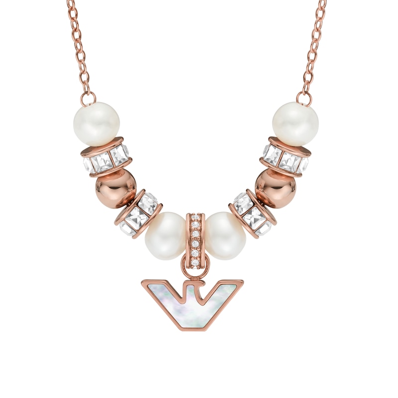 Emporio Armani Rose Gold Plated Silver Pearl & Crystal Necklace