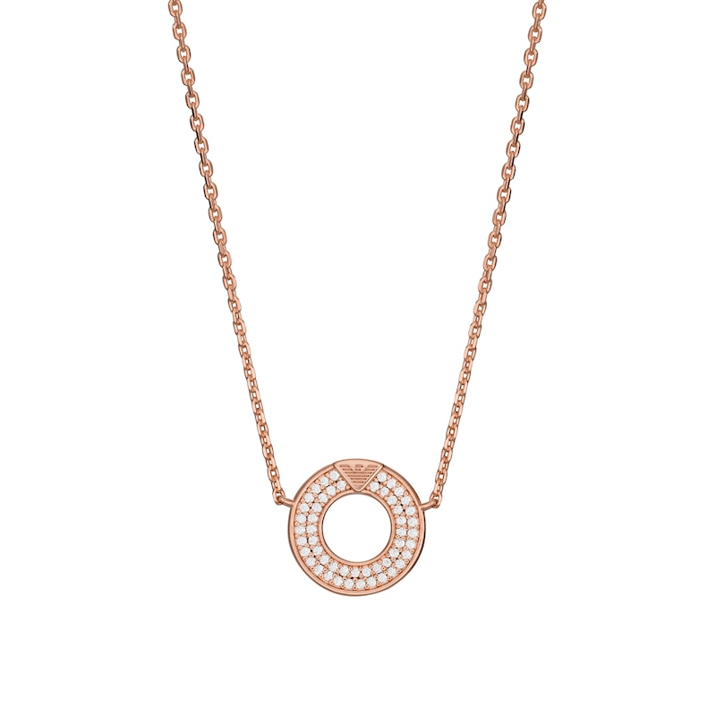 Emporio Armani Rose Gold Plated Silver Crystal Circle Pendant Necklace