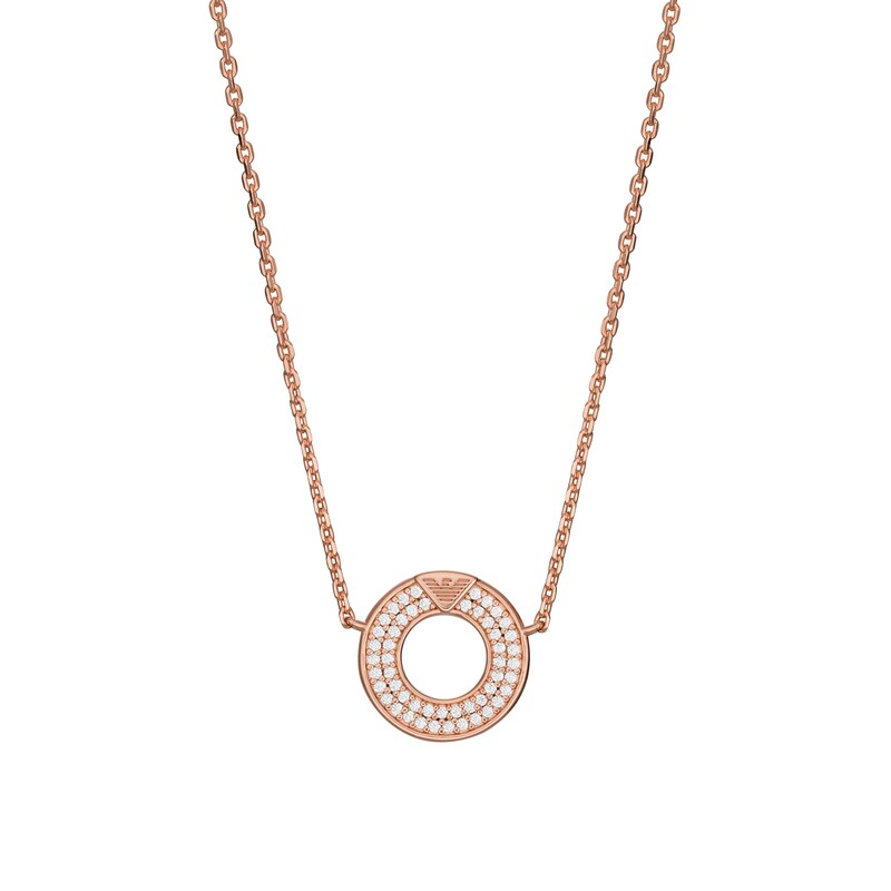 Emporio Armani Rose Gold Plated Silver Crystal Circle Pendant Necklace