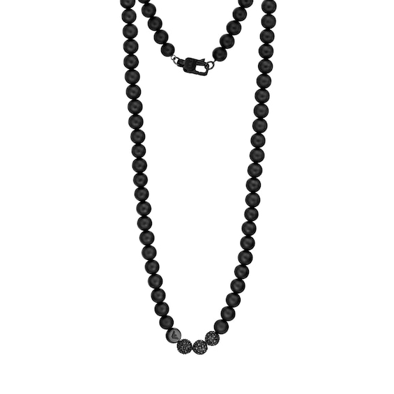 Emporio Armani Men’s Stainless Steel Crystal Black Bead Necklace