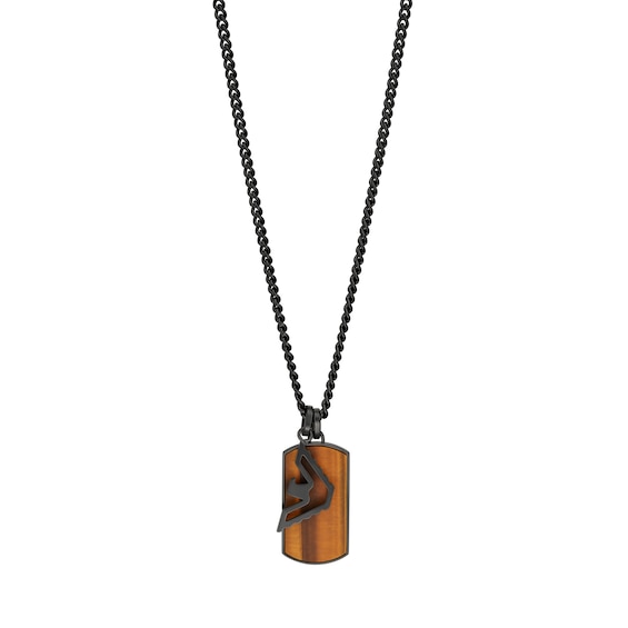 Emporio Armani Men’s Black Stainless Steel Wood Dog Tag Necklace
