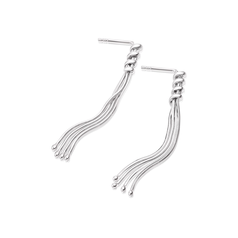 Sterling Silver Multi Snake Chain Tassel Drop Earrings
