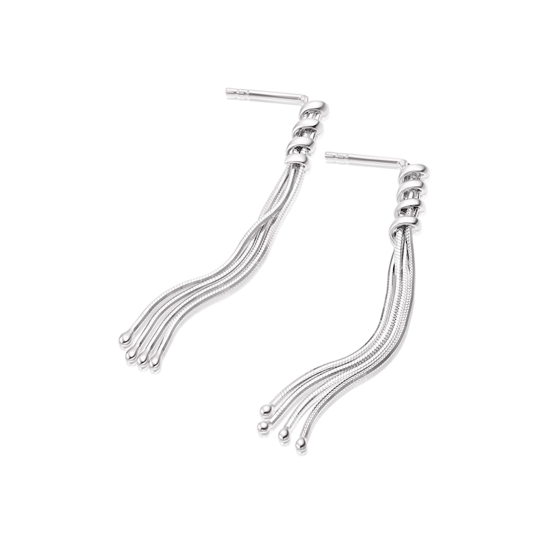 Main Image 2 of Sterling Silver Multi Snake Chain Tassel Drop Earrings
