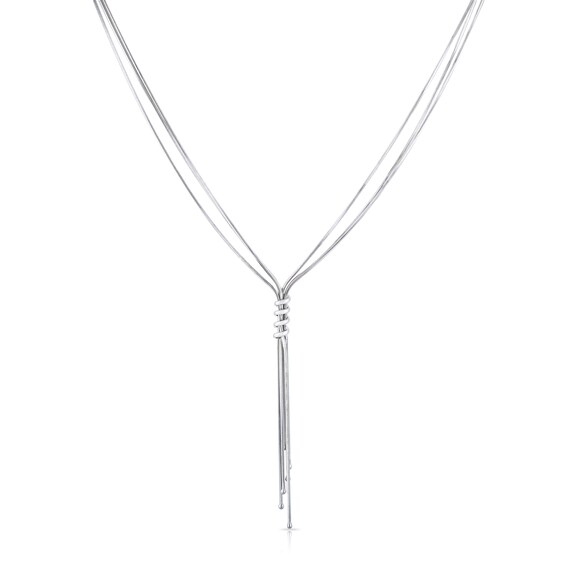 Sterling Silver Multi Snake Chain Tassel Necklace