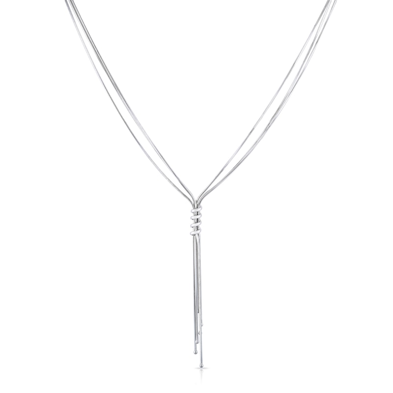 Sterling Silver Multi Snake Chain Tassel Necklace