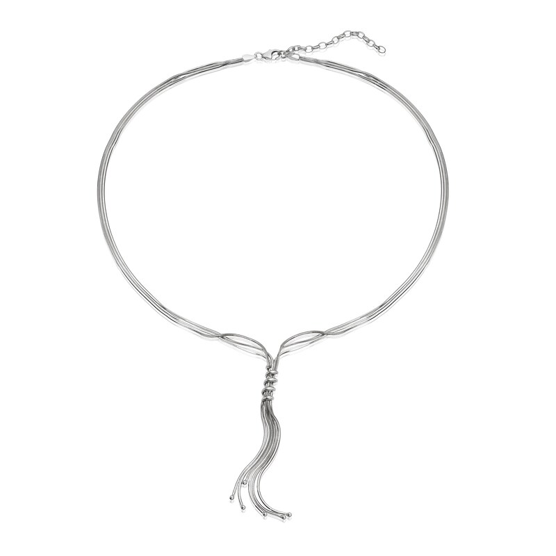 Sterling Silver Multi Snake Chain Tassel Necklace