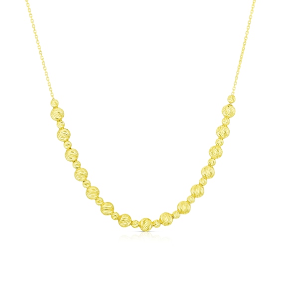 9ct Yellow Gold Diamond Cut Bead Station Necklace