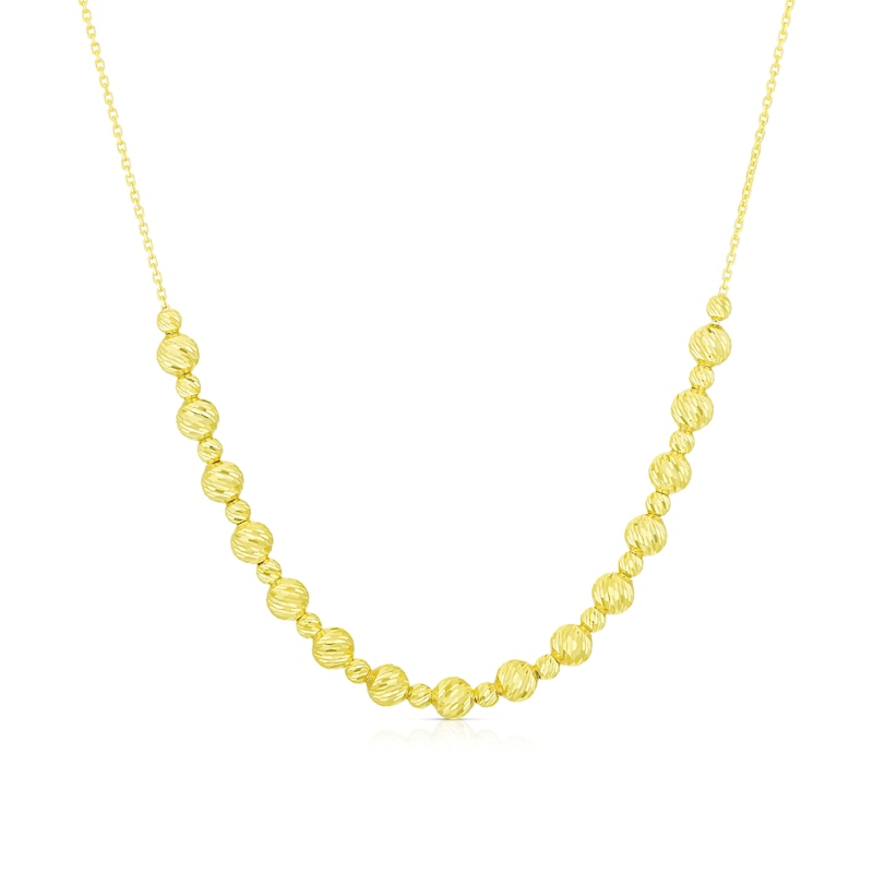 Main Image 1 of 9ct Yellow Gold Diamond Cut Bead Station Necklace