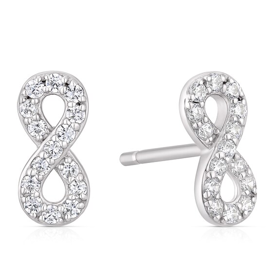 Sterling Silver Cubic Zirconia Eternity Symbol Stud Earrings