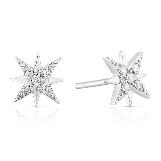 Sterling Silver Cubic Zirconia Northern Star Stud Earrings