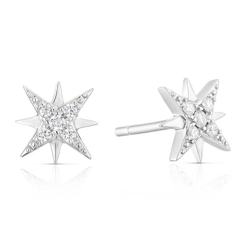 Sterling Silver Cubic Zirconia Northern Star Stud Earrings