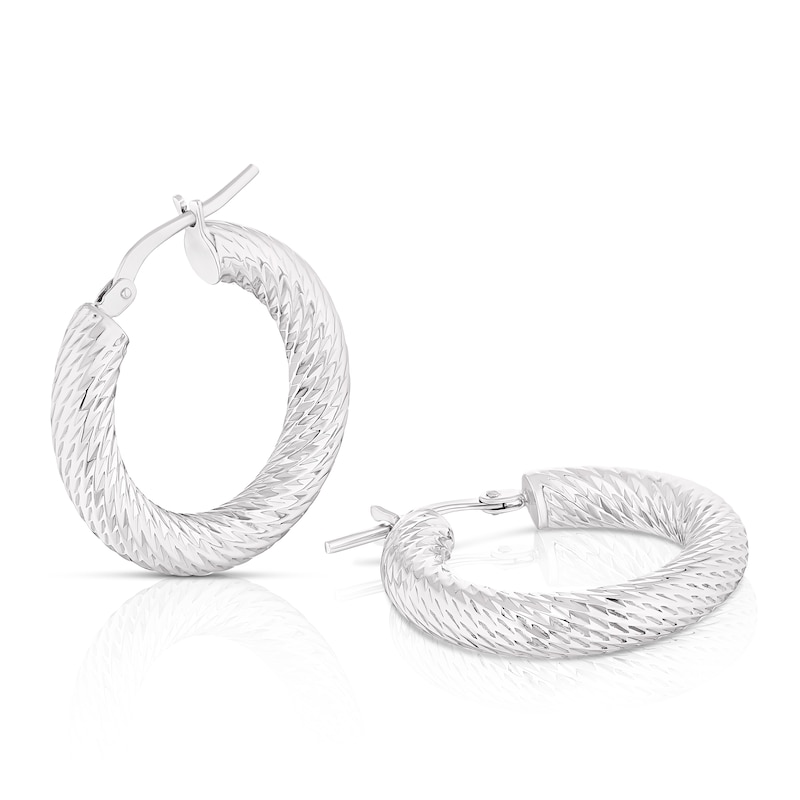 Main Image 1 of Sterling Silver Diamond Cut Hoop Earrings