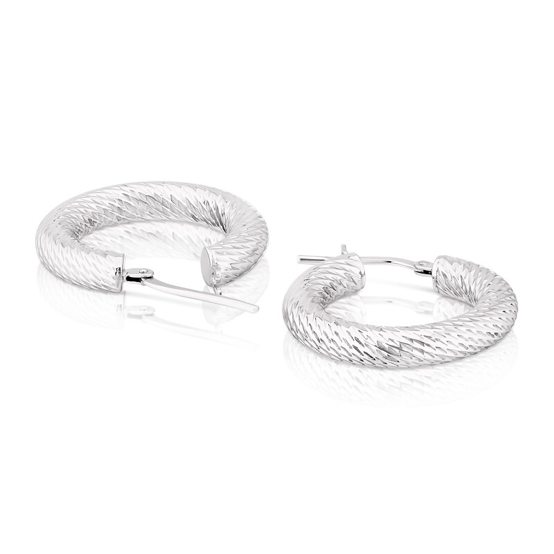 Main Image 2 of Sterling Silver Diamond Cut Hoop Earrings