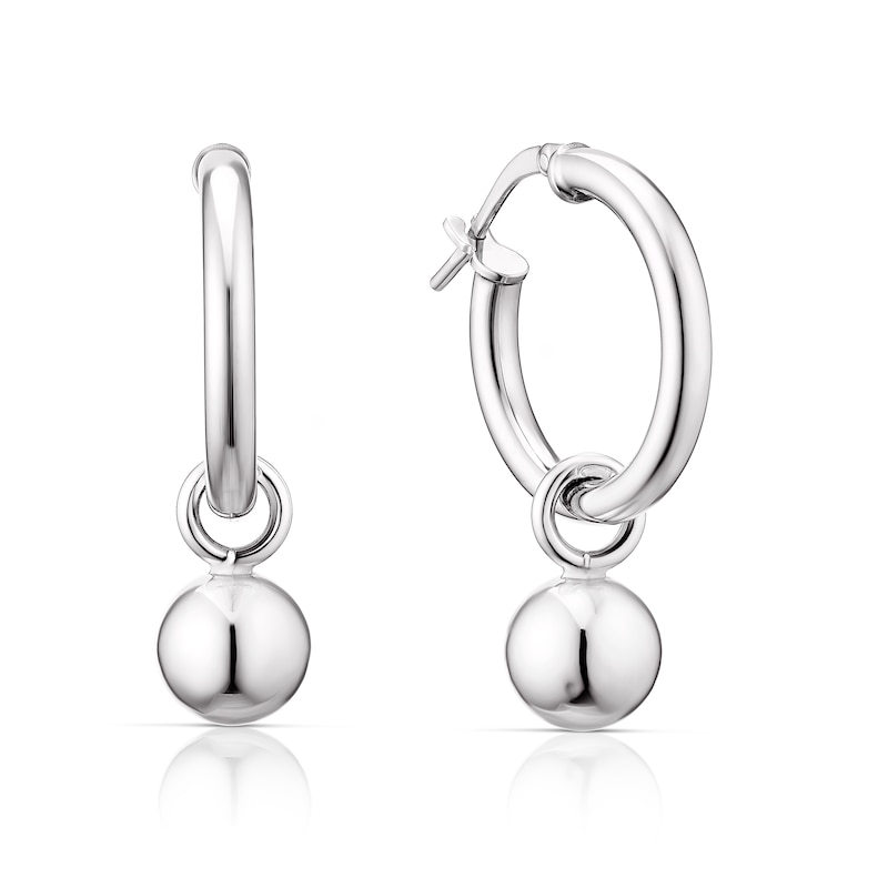 Main Image 1 of Sterling Silver Ball Drop Hoop Earrings