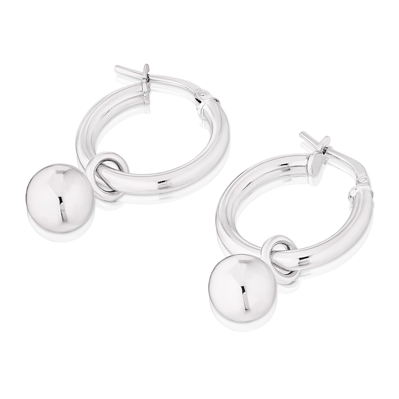Main Image 2 of Sterling Silver Ball Drop Hoop Earrings