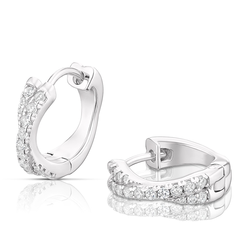 Main Image 1 of Sterling Silver Cubic Zirconia Twist Double Row Hoop Earrings