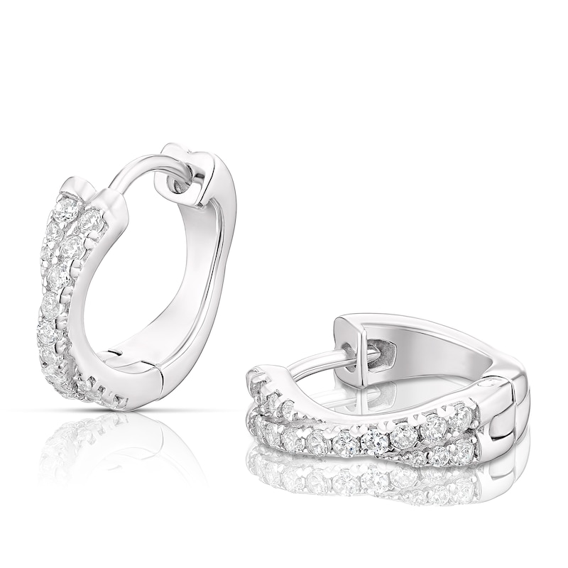 Sterling Silver Cubic Zirconia Twist Double Row Hoop Earrings