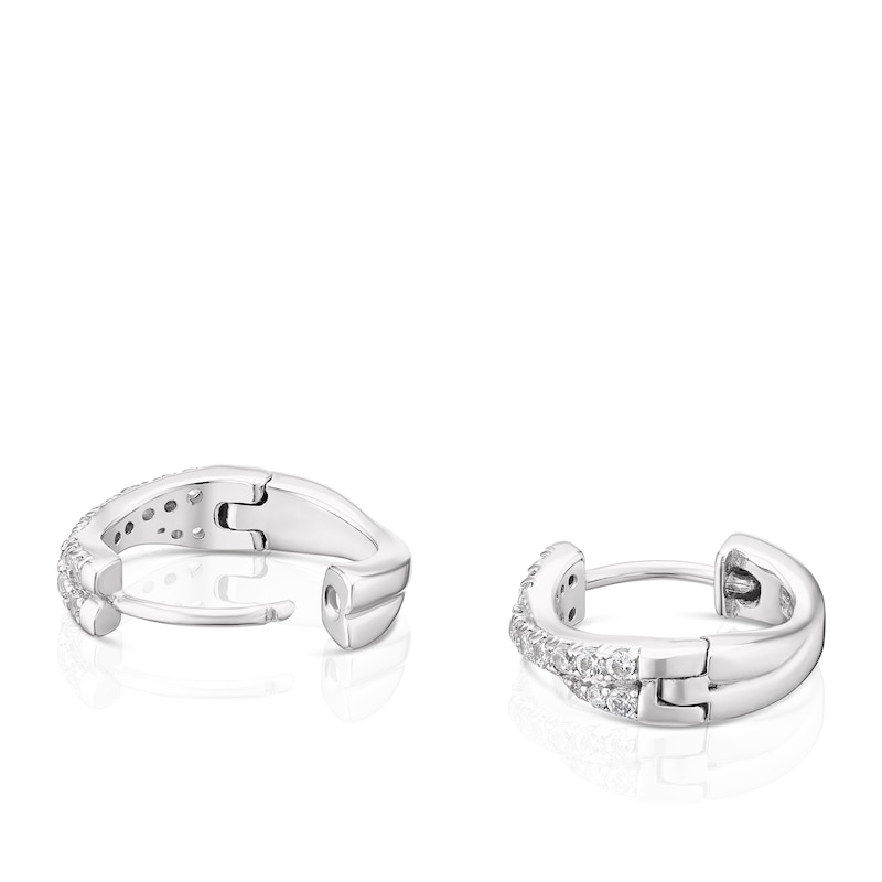 Main Image 2 of Sterling Silver Cubic Zirconia Twist Double Row Hoop Earrings