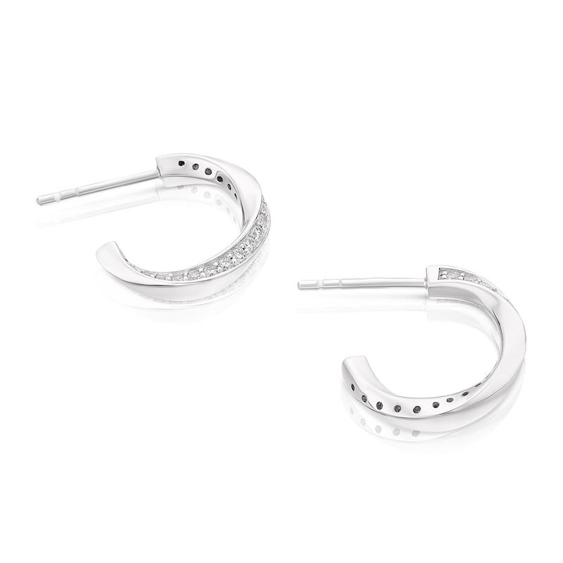 Sterling Silver Cubic Zirconia Twist Half Hoop Earrings