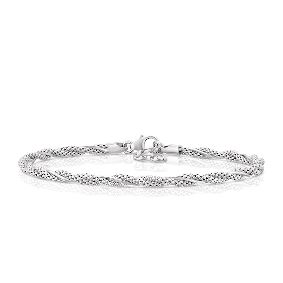 Sterling Silver 8 Popcorn and Snake Twist Chain Bracelet