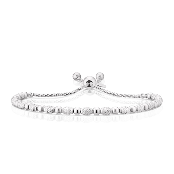 Sterling Silver 9 Diamond Cut and Polish Bead Adjustable Bracelet