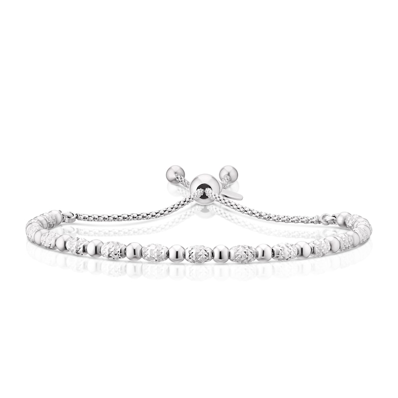 Sterling Silver 9 Inch Diamond Cut & Polish Bead Adjustable Bracelet