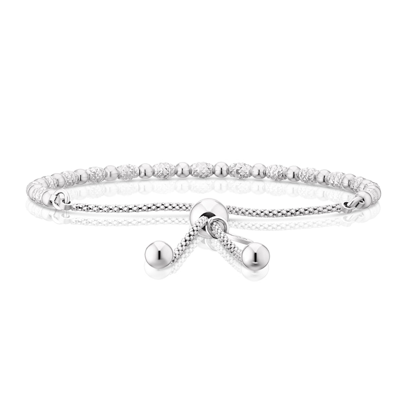 Sterling Silver 9 Inch Diamond Cut & Polish Bead Adjustable Bracelet