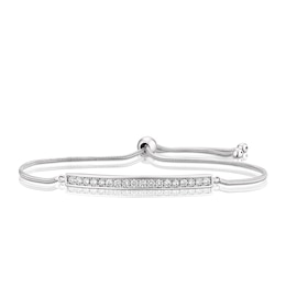 Sterling Silver 11&quot; Cubic Zirconia Bar Adjustable Bracelet