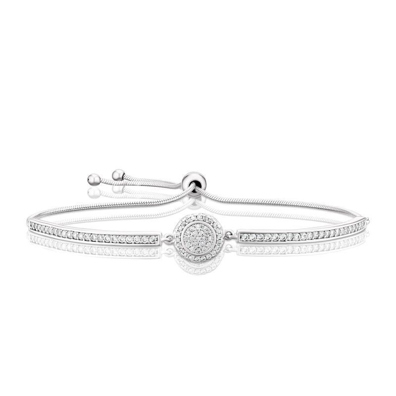 Main Image 1 of Sterling Silver 11" Pave Cubic Zirconia Disc Adjustable Bracelet