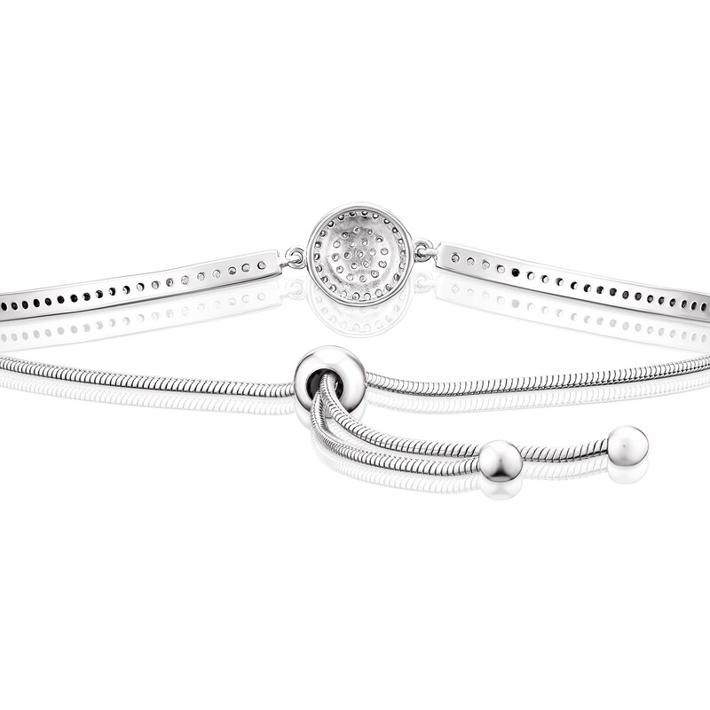 Main Image 2 of Sterling Silver 11" Pave Cubic Zirconia Disc Adjustable Bracelet